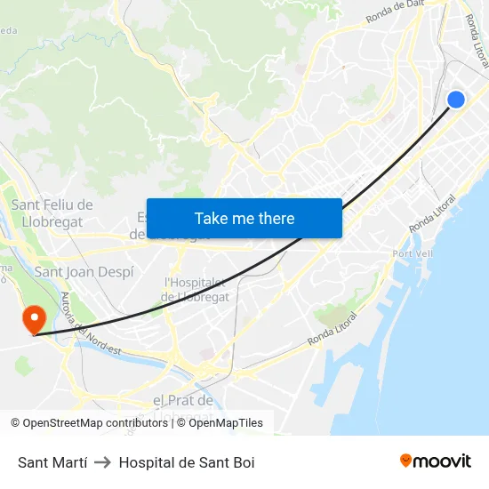 Sant Martí to Hospital de Sant Boi map