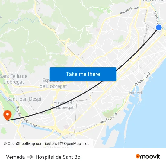Verneda to Hospital de Sant Boi map