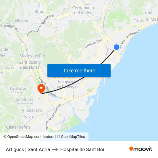 Artigues | Sant Adrià to Hospital de Sant Boi map