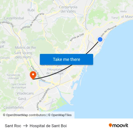 Sant Roc to Hospital de Sant Boi map
