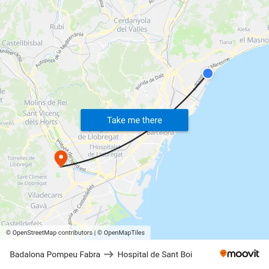 Badalona Pompeu Fabra to Hospital de Sant Boi map