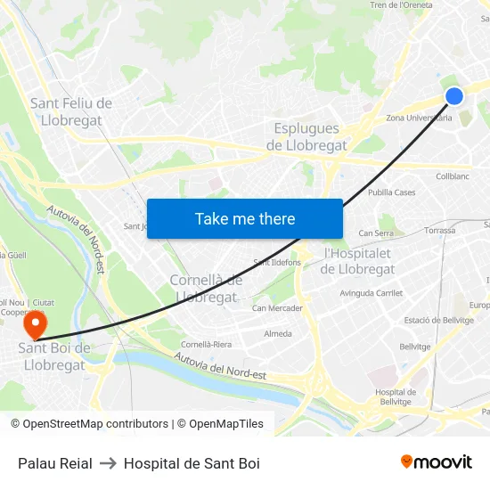 Palau Reial to Hospital de Sant Boi map