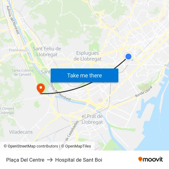 Plaça Del Centre to Hospital de Sant Boi map
