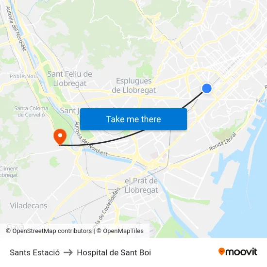 Sants Estació to Hospital de Sant Boi map