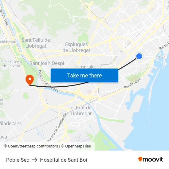 Poble Sec to Hospital de Sant Boi map