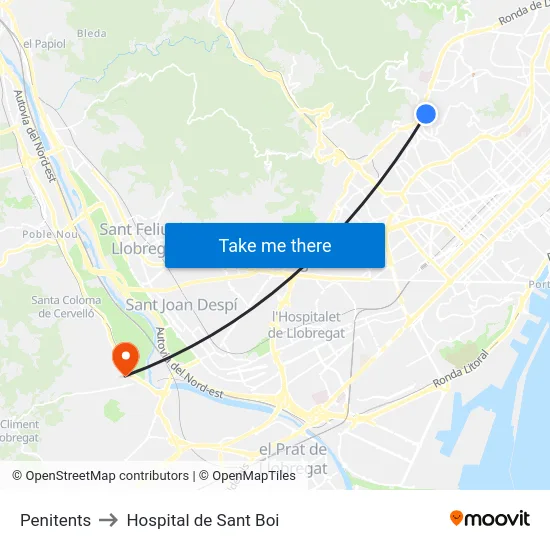 Penitents to Hospital de Sant Boi map