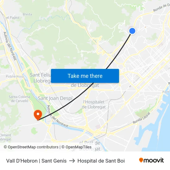 Vall D'Hebron | Sant Genís to Hospital de Sant Boi map