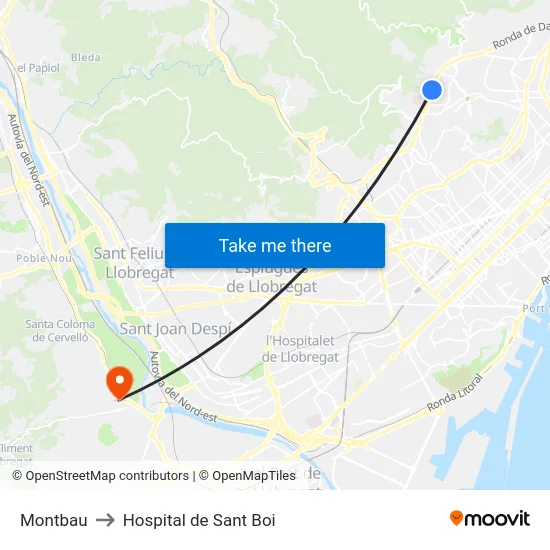 Montbau to Hospital de Sant Boi map