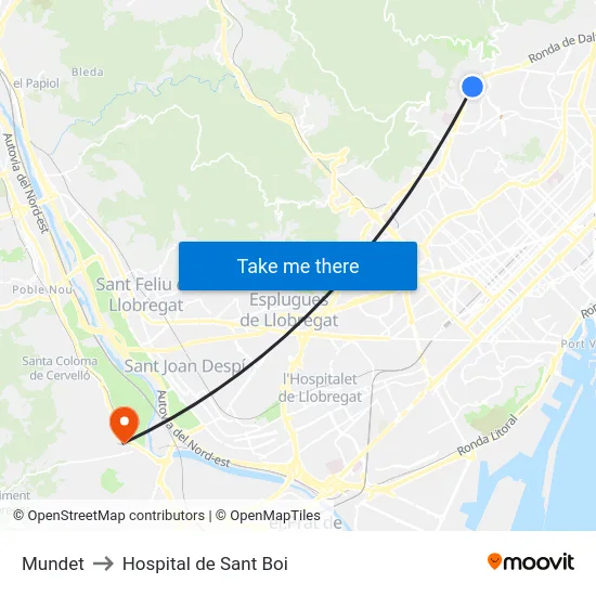 Mundet to Hospital de Sant Boi map