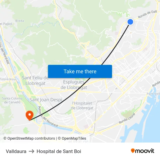 Valldaura to Hospital de Sant Boi map