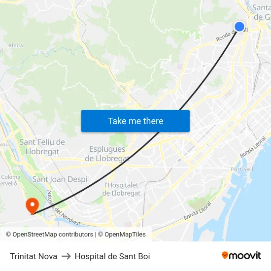 Trinitat Nova to Hospital de Sant Boi map