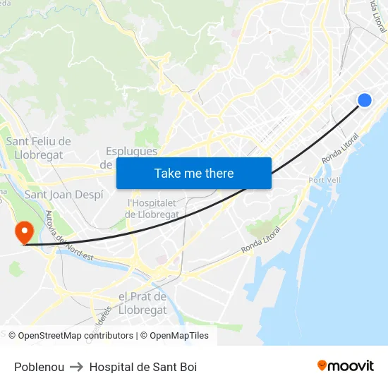 Poblenou to Hospital de Sant Boi map