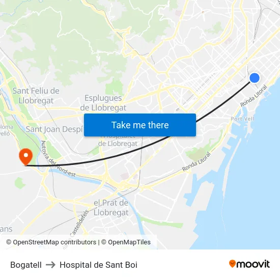 Bogatell to Hospital de Sant Boi map