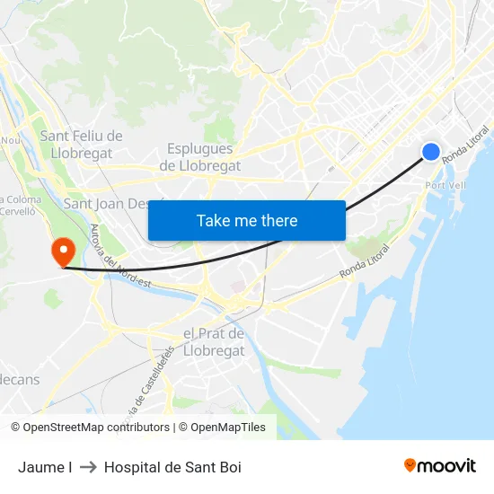 Jaume I to Hospital de Sant Boi map