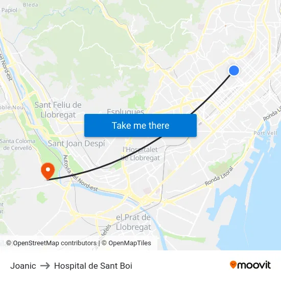 Joanic to Hospital de Sant Boi map