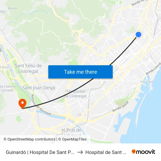 Guinardó | Hospital De Sant Pau to Hospital de Sant Boi map