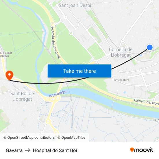 Gavarra to Hospital de Sant Boi map