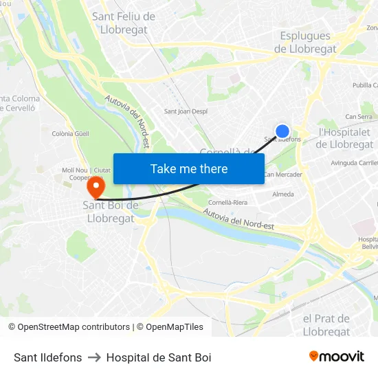 Sant Ildefons to Hospital de Sant Boi map