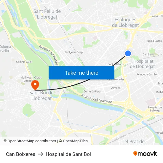 Can Boixeres to Hospital de Sant Boi map