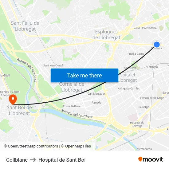 Collblanc to Hospital de Sant Boi map