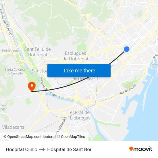 Hospital Clínic to Hospital de Sant Boi map