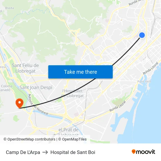 Camp De L'Arpa to Hospital de Sant Boi map