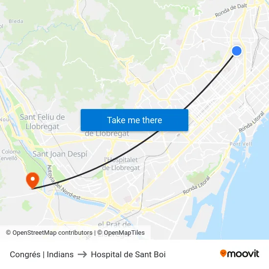 Congrés | Indians to Hospital de Sant Boi map