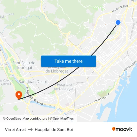 Virrei Amat to Hospital de Sant Boi map