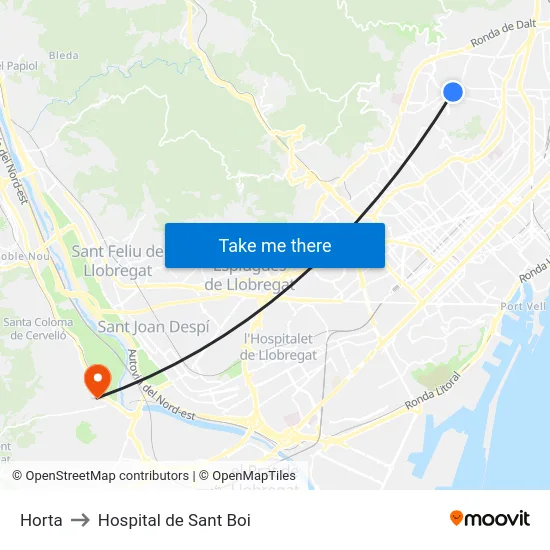 Horta to Hospital de Sant Boi map