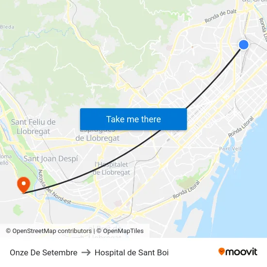 Onze De Setembre to Hospital de Sant Boi map