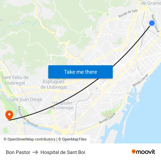 Bon Pastor to Hospital de Sant Boi map