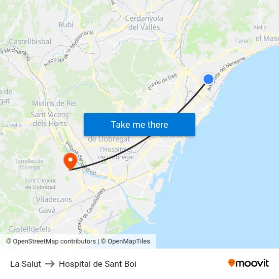 La Salut to Hospital de Sant Boi map