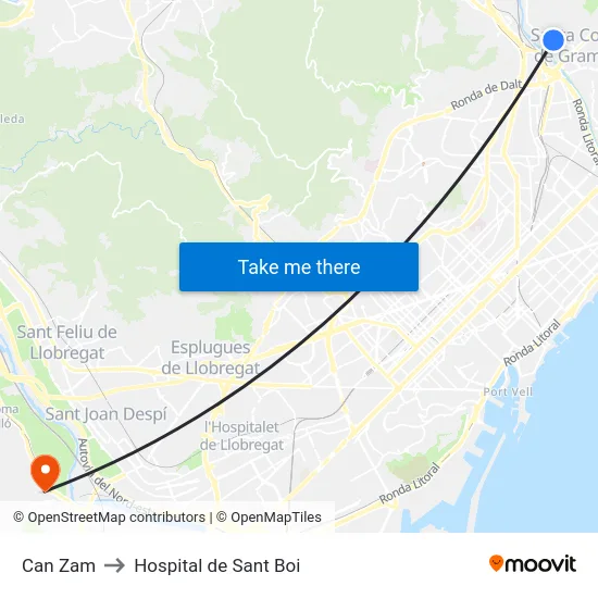 Can Zam to Hospital de Sant Boi map