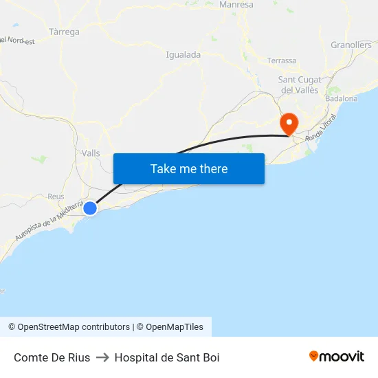 Comte De Rius to Hospital de Sant Boi map