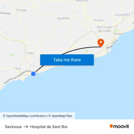 Savinosa to Hospital de Sant Boi map