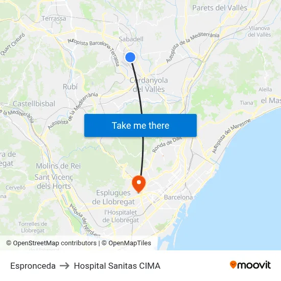 Espronceda to Hospital Sanitas CIMA map