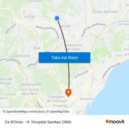 Ca N'Oriac to Hospital Sanitas CIMA map