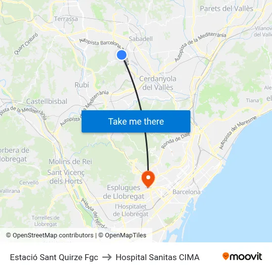 Estació Sant Quirze Fgc to Hospital Sanitas CIMA map