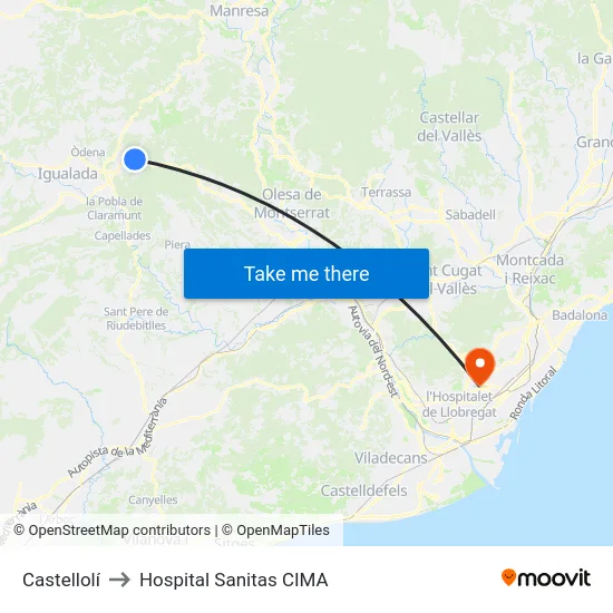 Castellolí to Hospital Sanitas CIMA map