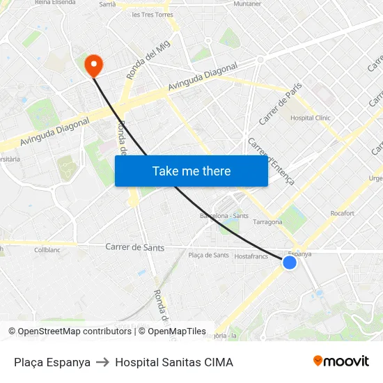 Plaça Espanya to Hospital Sanitas CIMA map