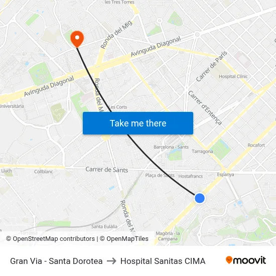 Gran Via - Santa Dorotea to Hospital Sanitas CIMA map