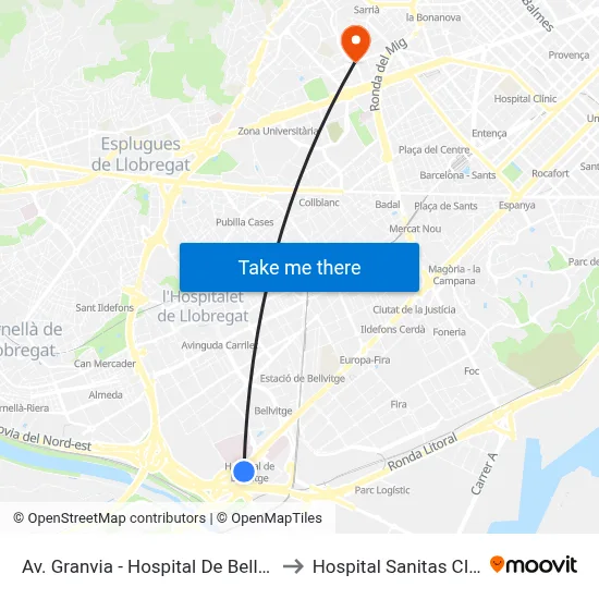 Av. Granvia - Hospital De Bellvitge to Hospital Sanitas CIMA map