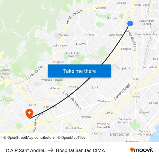 C A P Sant Andreu to Hospital Sanitas CIMA map