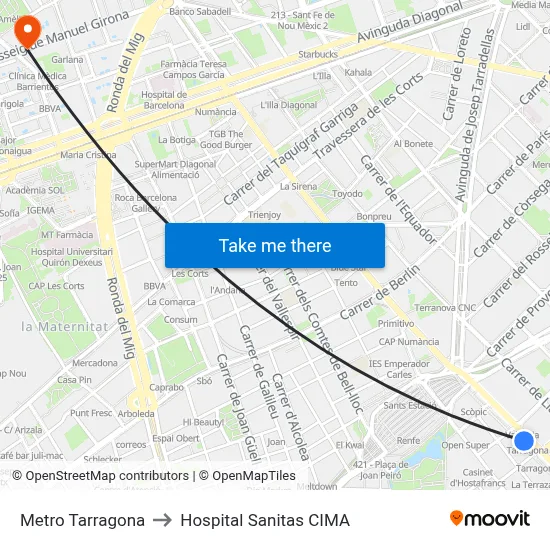 Metro Tarragona to Hospital Sanitas CIMA map