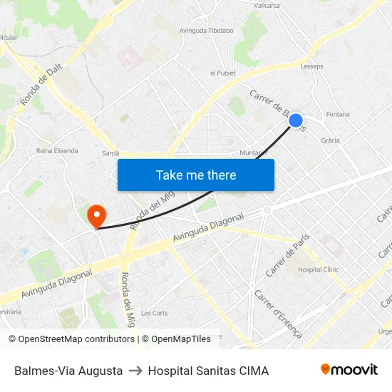 Balmes-Via Augusta to Hospital Sanitas CIMA map
