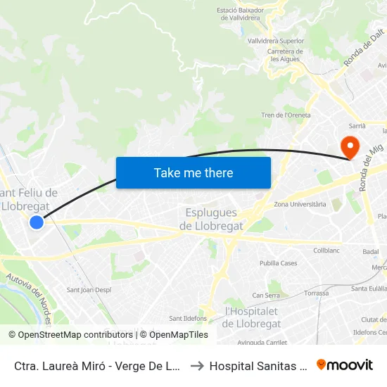 Ctra. Laureà Miró - Verge De La Mercè to Hospital Sanitas CIMA map