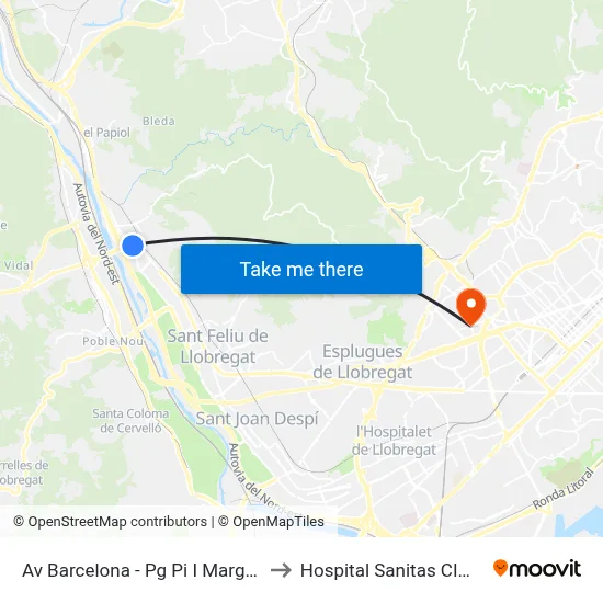 Av Barcelona - Pg Pi I Margall to Hospital Sanitas CIMA map