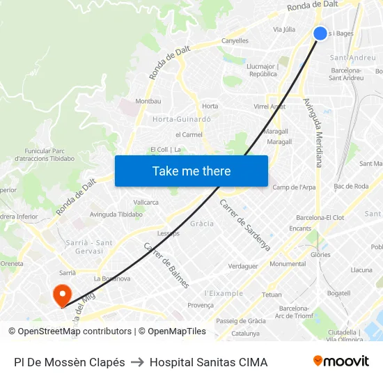 Pl De Mossèn Clapés to Hospital Sanitas CIMA map