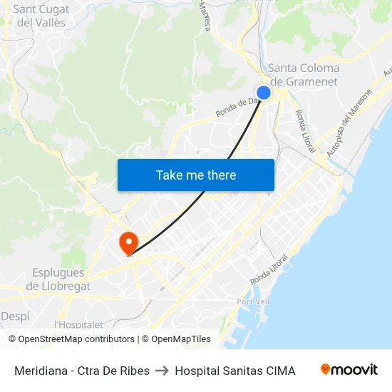 Meridiana - Ctra De Ribes to Hospital Sanitas CIMA map
