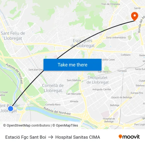 Estació Fgc Sant Boi to Hospital Sanitas CIMA map